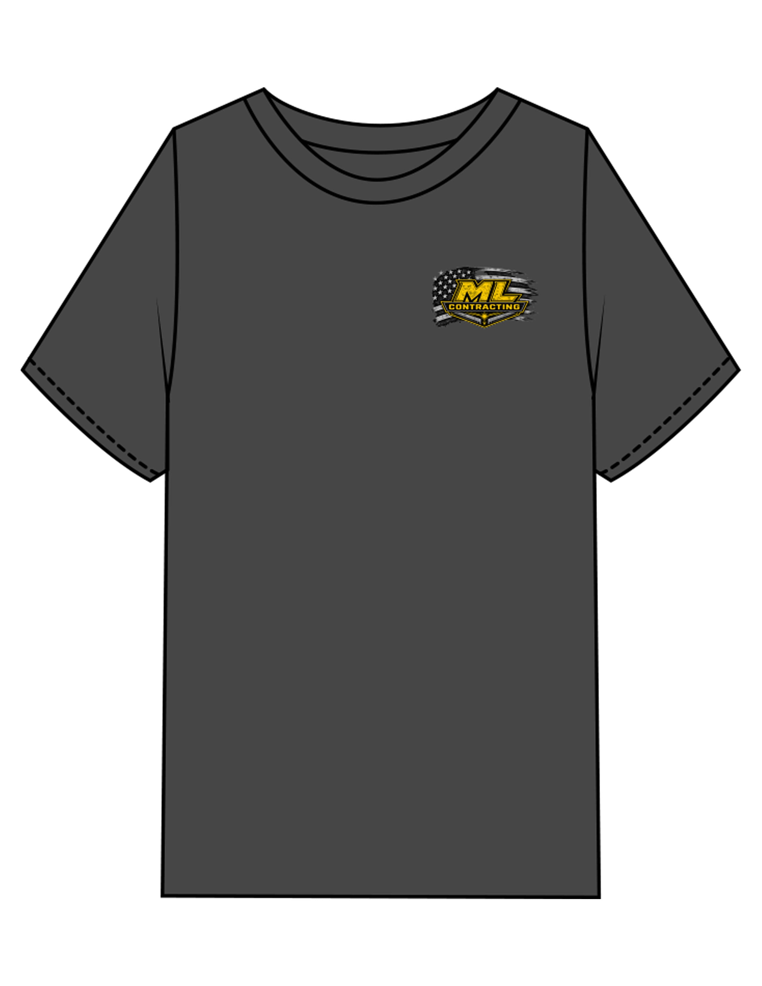 The Mens Heavyweight Tee - Washed Charcoal - ML Contracting LLC - Left Chest Flag & Back Image - Printed - Full Color