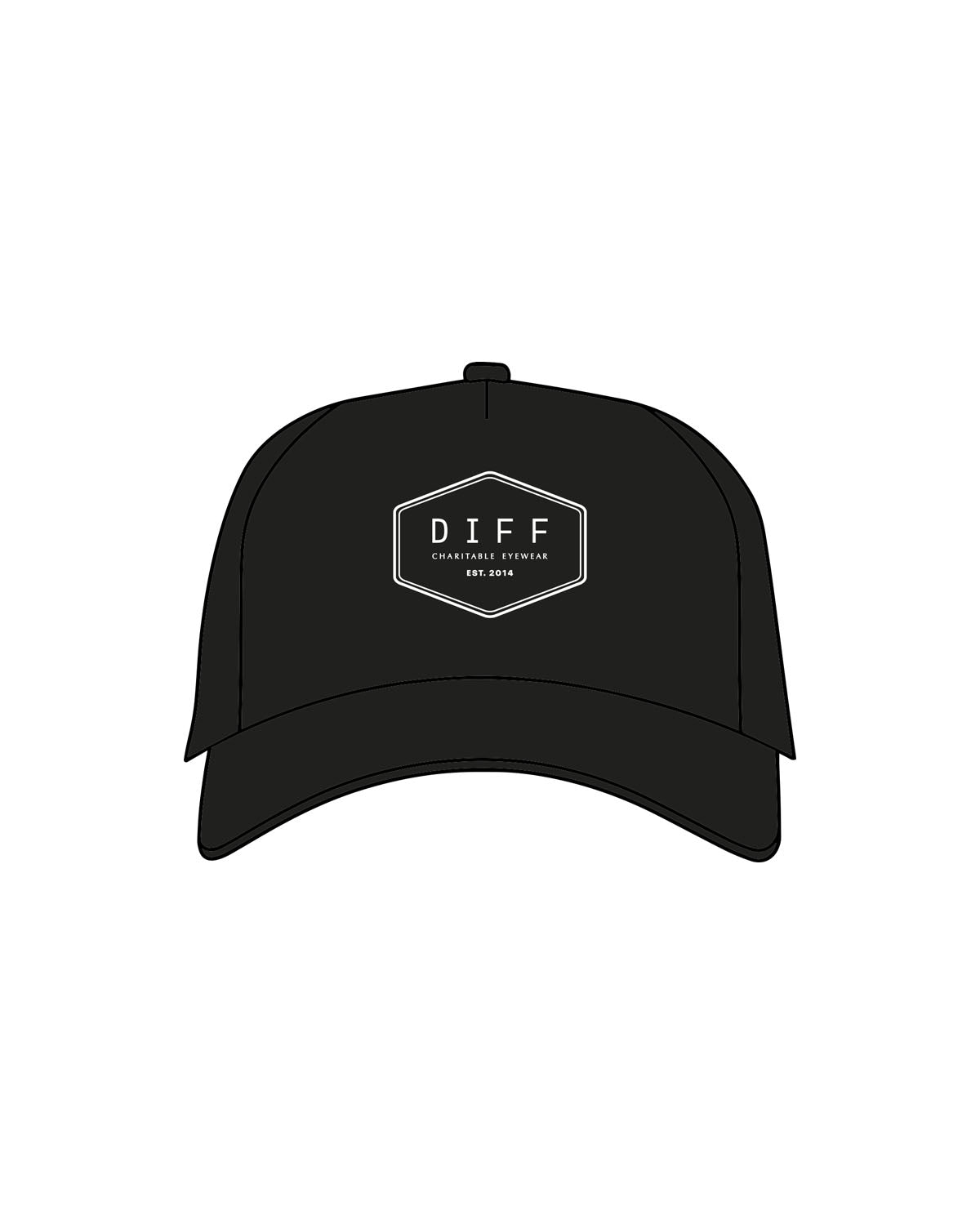 The Trucker Hat - Black  - DiffEyewear - Center Crown Stacked - Embroidered - White