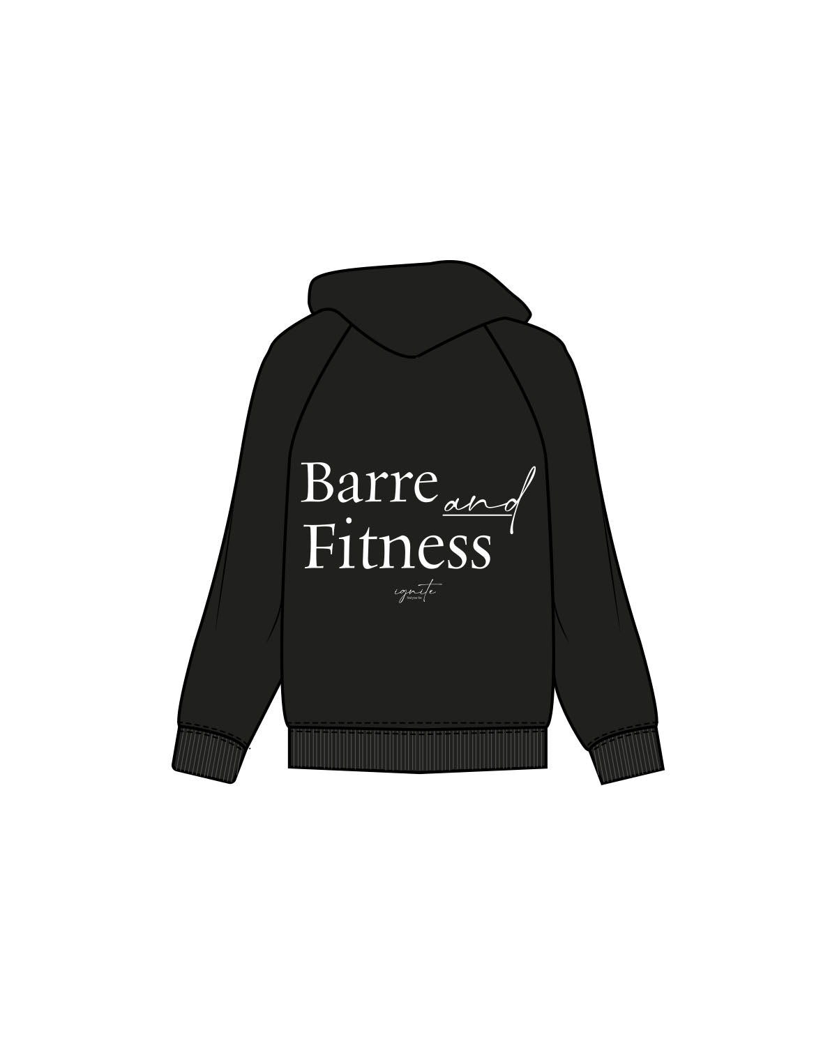 The Womens Hoodie - Black - Ignite Barre & Fitness - Left Chest & Back Stacked - Printed - White
