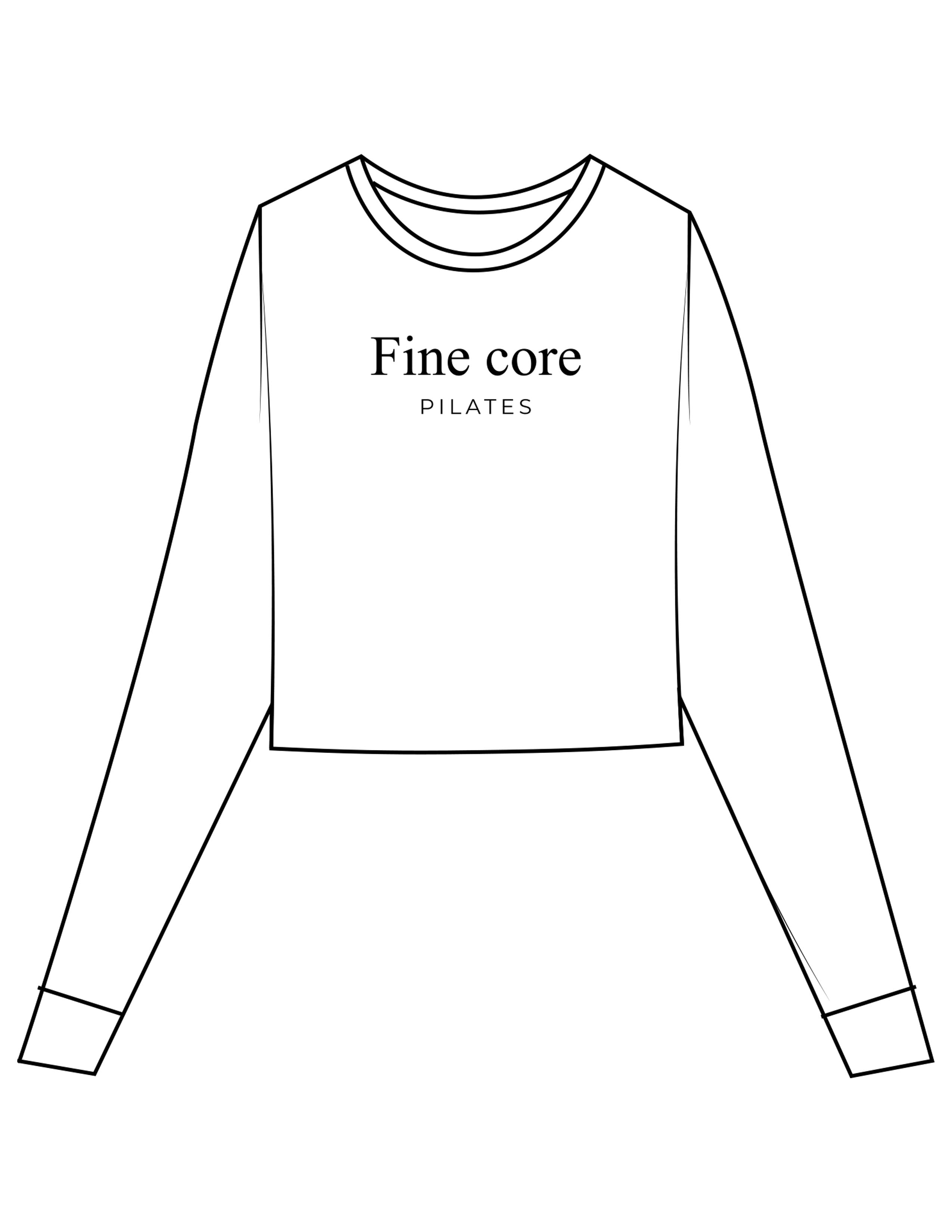 The Micro Rib Crop Long Sleeve - White - Fine Core Pilates - Center Chest Stacked - Printed - Black