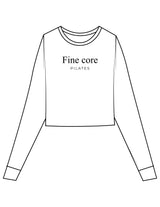 The Micro Rib Crop Long Sleeve - White - Fine Core Pilates - Center Chest Stacked - Printed - Black