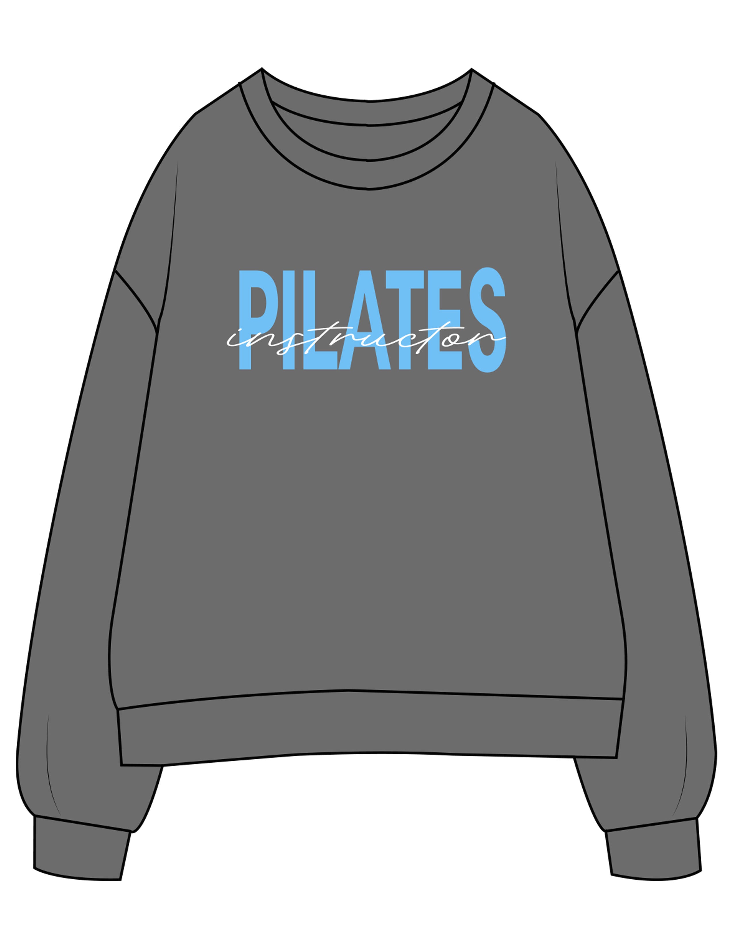 The Womens Crewneck - Shadow - Powerhouse Fitness - Center Chest "PILATES" & Back Left Sleeve - Printed - Full Color