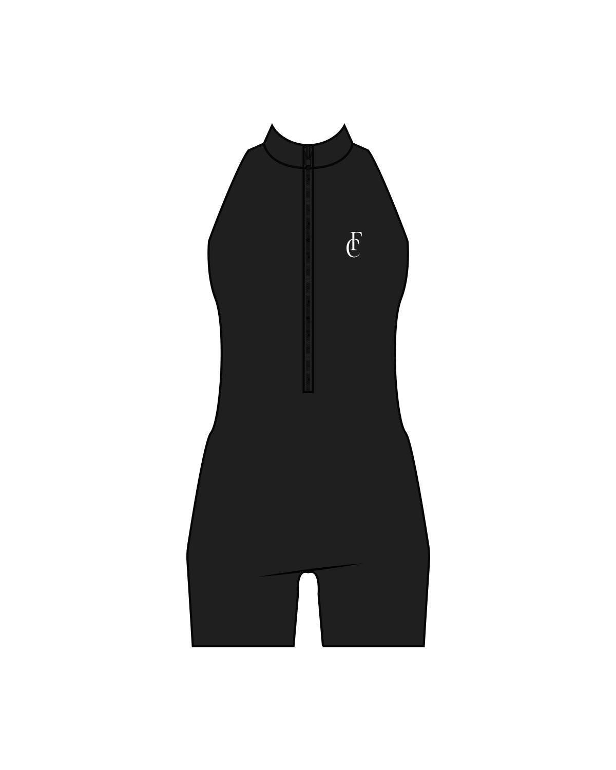 The High Neck Zip Jumpsuit - Black - Flowcorps - Left Chest - Printed - White