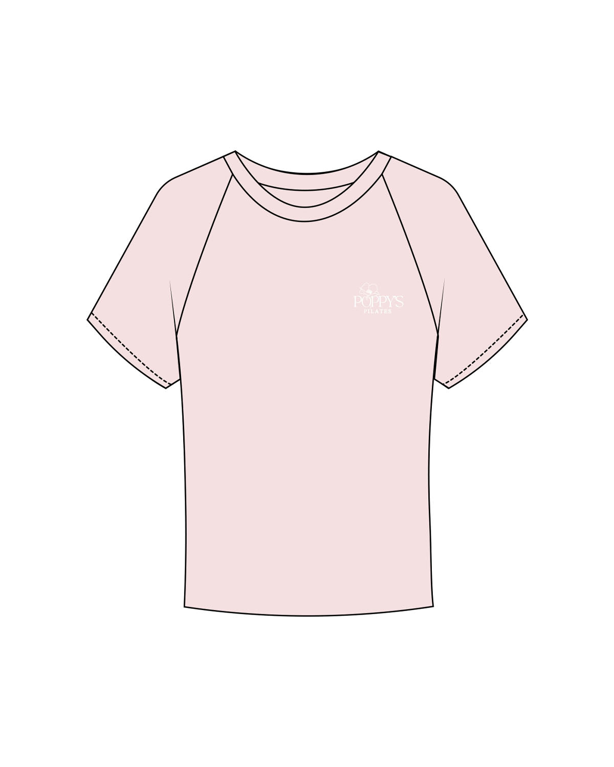 The Micro Rib Baby Tee - Pink - Poppys Pilates - Left Chest Stacked Logo - Printed - White