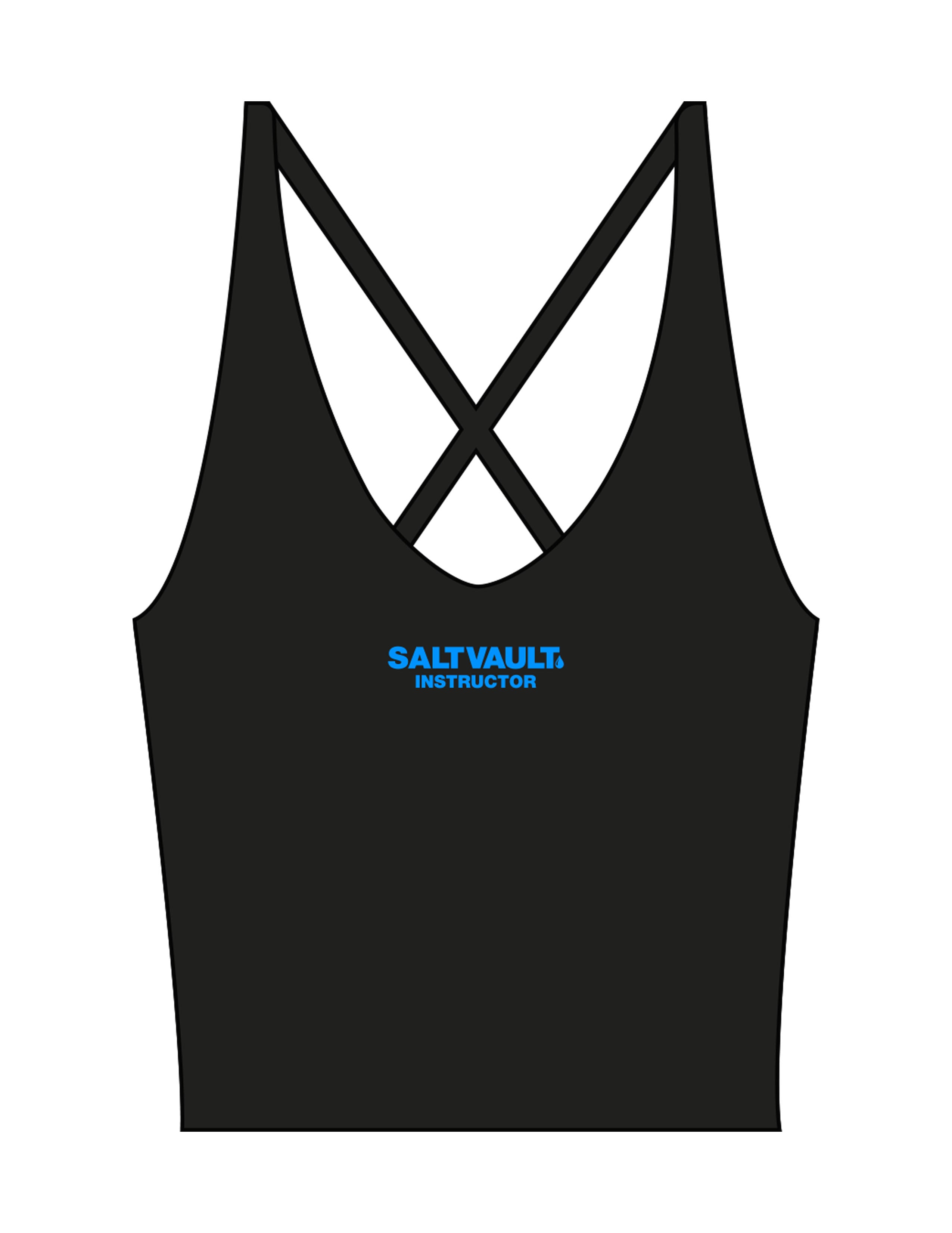 The Sporty Strappy Tank - Black - Saltvault Instructor - Center Chest - Printed - Blue
