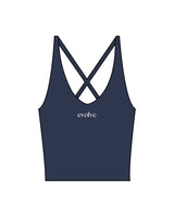 The Sporty Strappy Tank - Blue - Evolve Lagree - Center Chest & Center Back - Printed - White