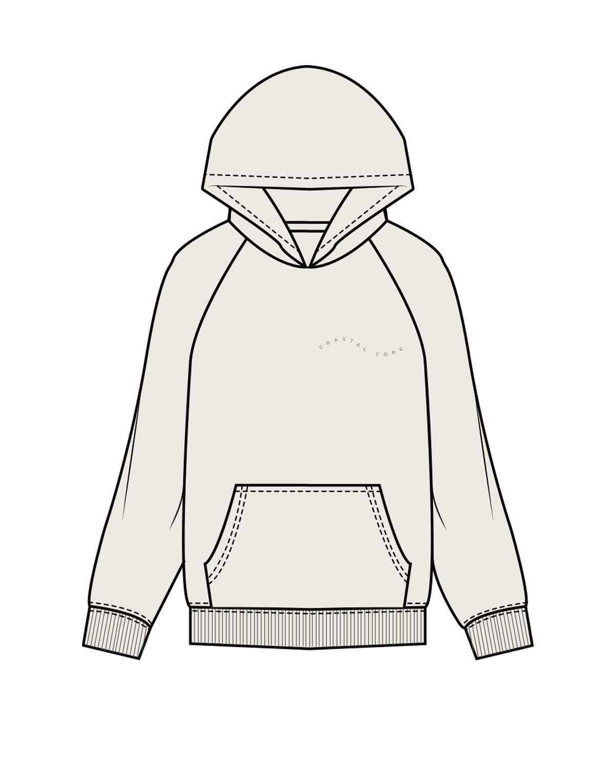 The Womens Hoodie - Bone - Coastal Core - Left Chest & Back Center -  Tone on Tone