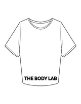 The Crop Tee - White - Body Lab - Bottom Front - Printed - Black