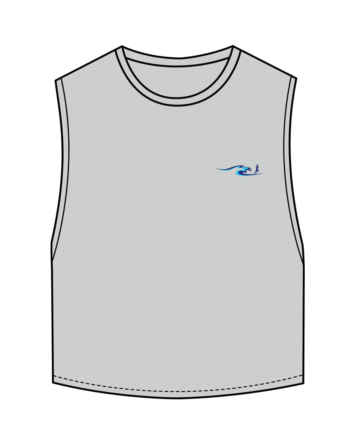 The Crop Muscle Tank - Storm - East Coast Performace Running - Left Chest - Back Stacked - Printed - Full Color