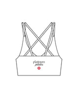 The Strappy Bra - White - Platinum Pilates - Back Center Stacked - Printed - Full Color