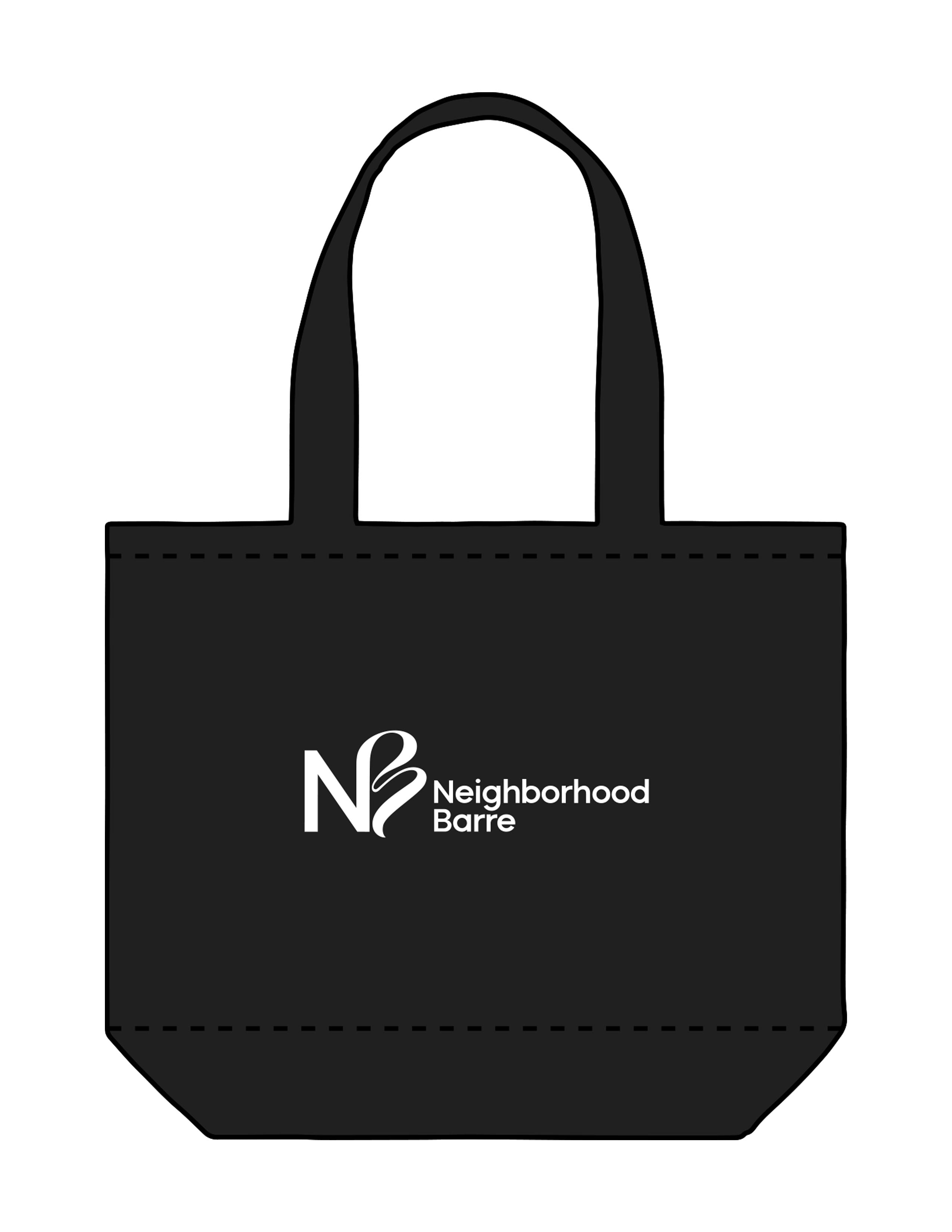 The Tote Bag - Black - Neighborhood Barre - Center Body Stacked - Printed - White