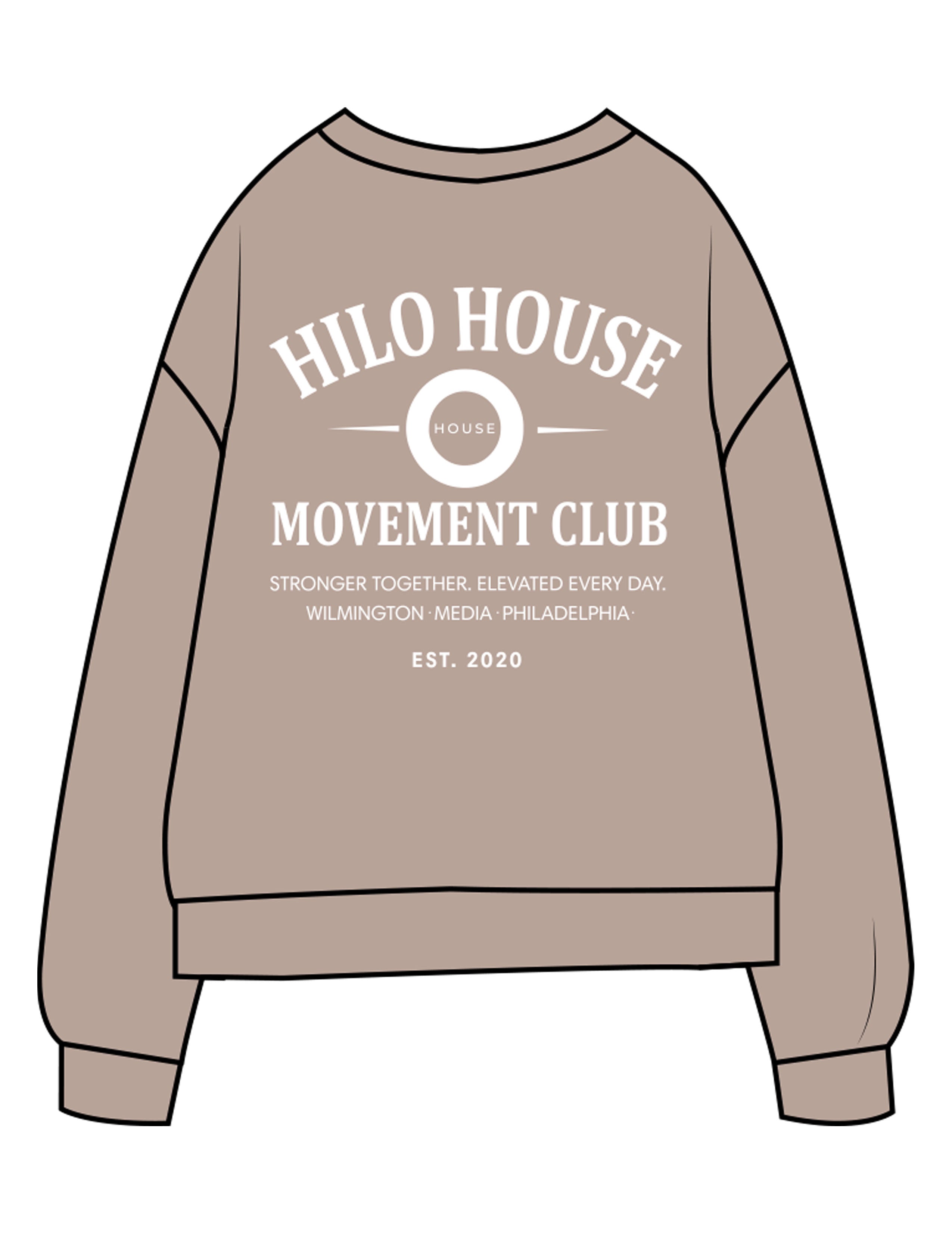 The Midweight Unisex Crewneck - Washed Cement - HiLo - Center Chest & Back Stacked - Printed - White