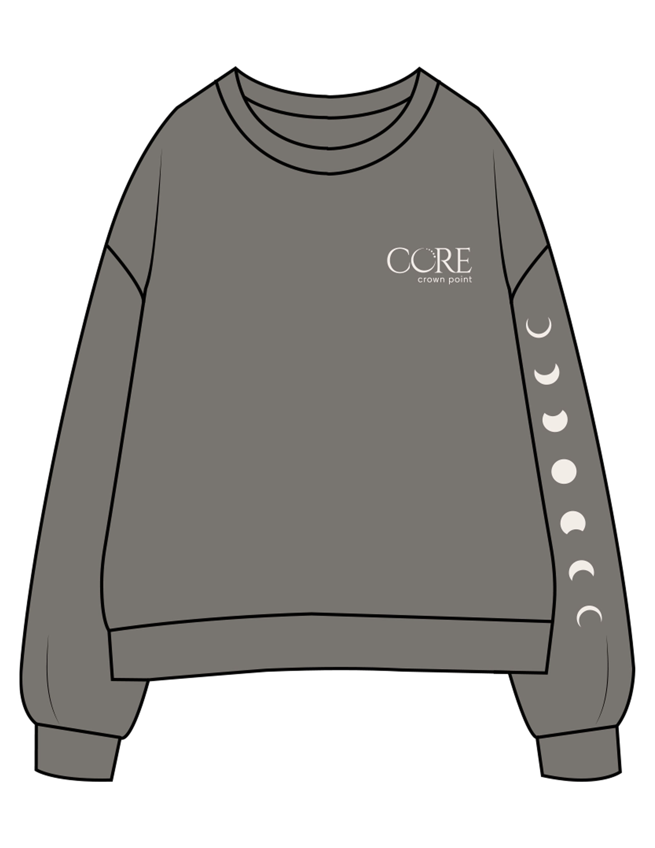 The Womens Crewneck - Washed Gray - Core Crown Point - Left Chest Stacked & Left Sleeve - Printed - Ivory