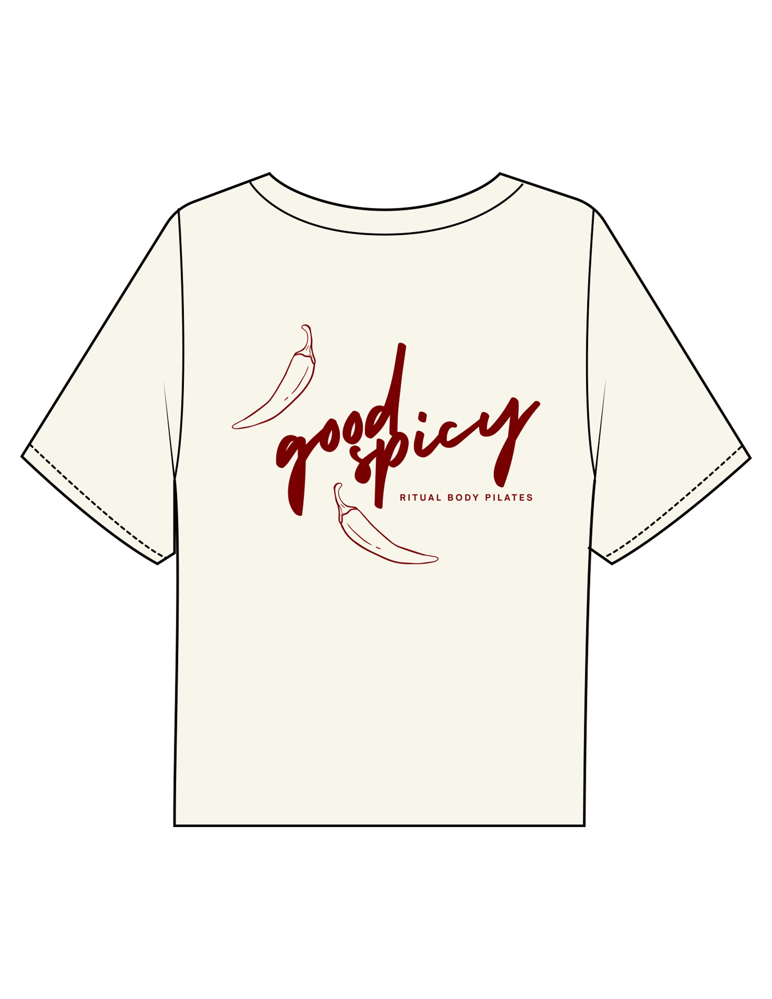 The Boxy Crop Tee - Off White - Ritual Body - Center Chest & Back Stacked - Printed - Maroon