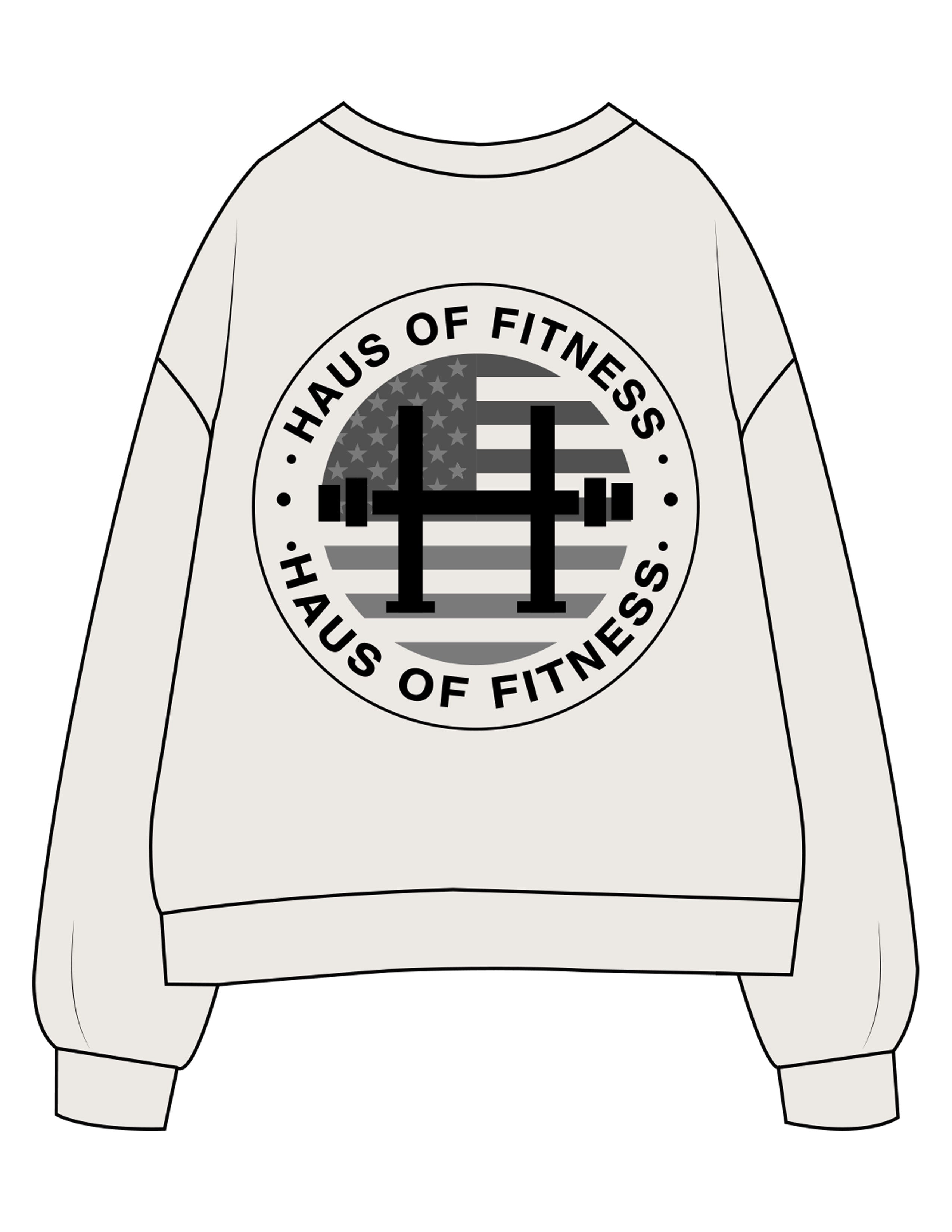 The Mens Crewneck - Bone - Haus of Fitness - Center Chest & Back Round - Printed - Full Color