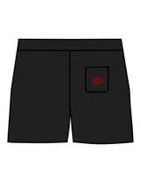 The Womens Sweat Shorts - Black - Lagree Red - Back Pocket - Embroidered - Red