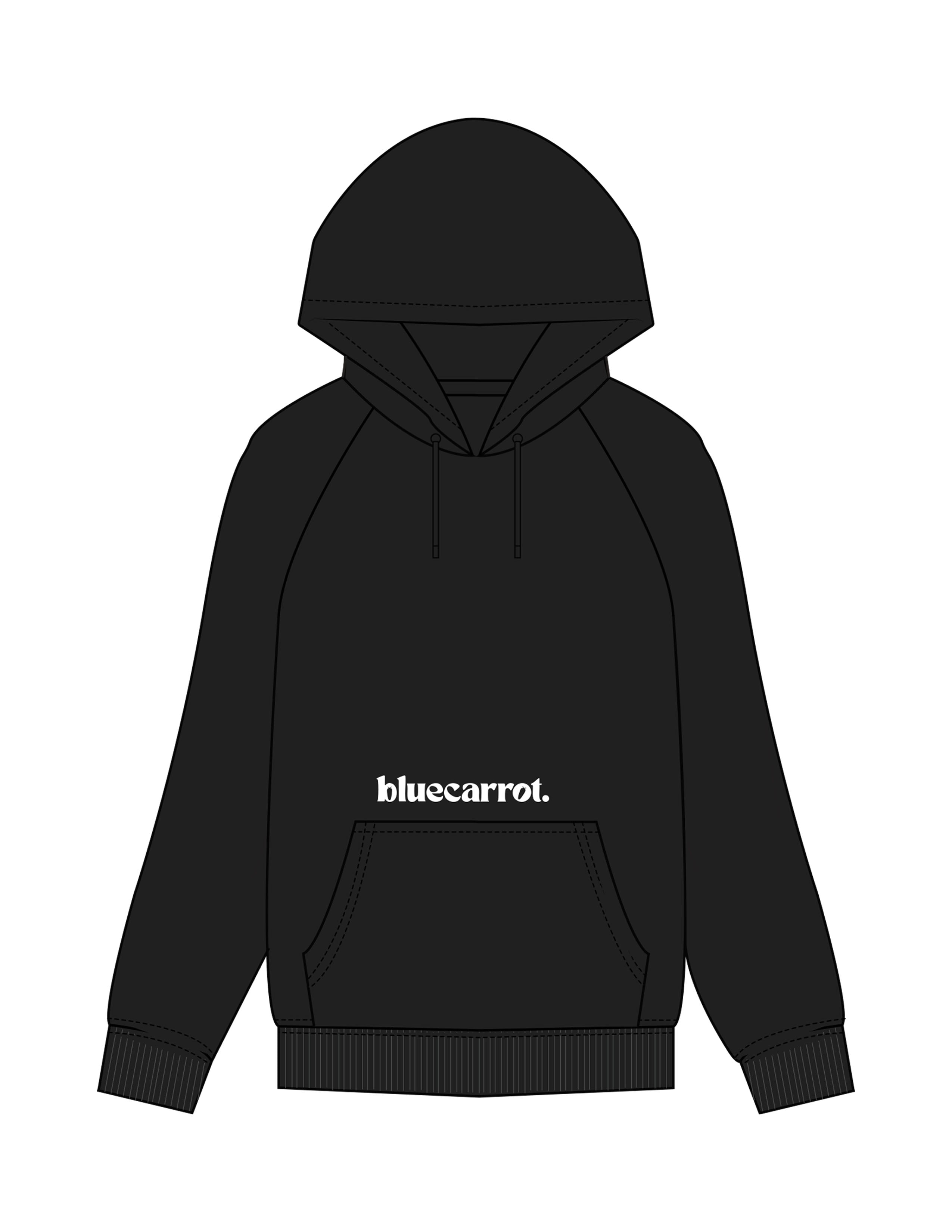 The Mens Classic Hoodie - Black - BlueCarrot - Center Chest - Printed - White