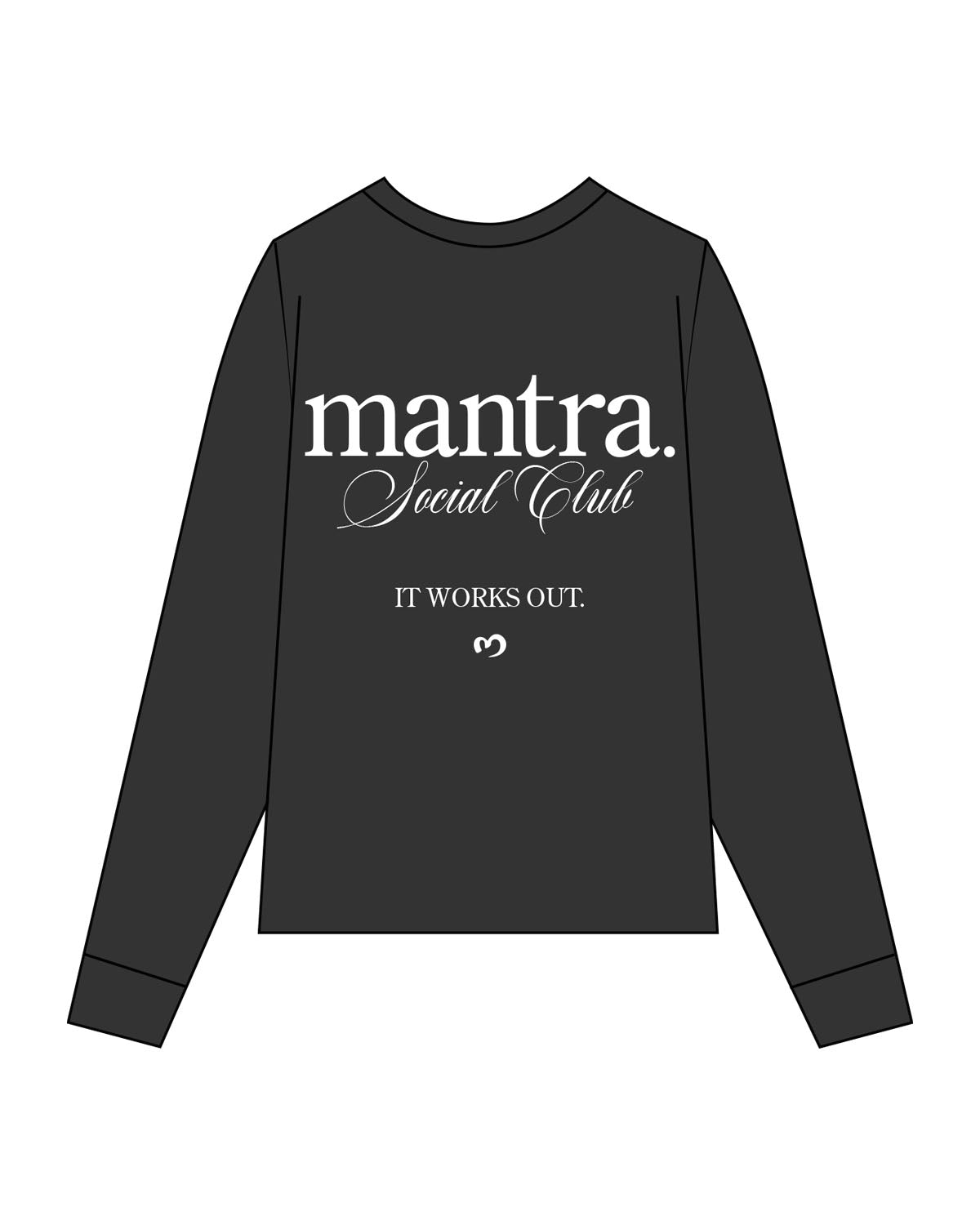 The Mens Heavyweight Long Sleeve - Washed Black - Mantra - Left Chest & Back Center Stacked - Printed - White