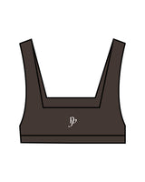 The Box Cut Bra - Cafe - Platinum Pilates - Left Chest & Back Center - White