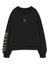 The Womens Crewneck - Black - Velvaere - Center Chest Oval & Right Sleeve - Printed - Off White