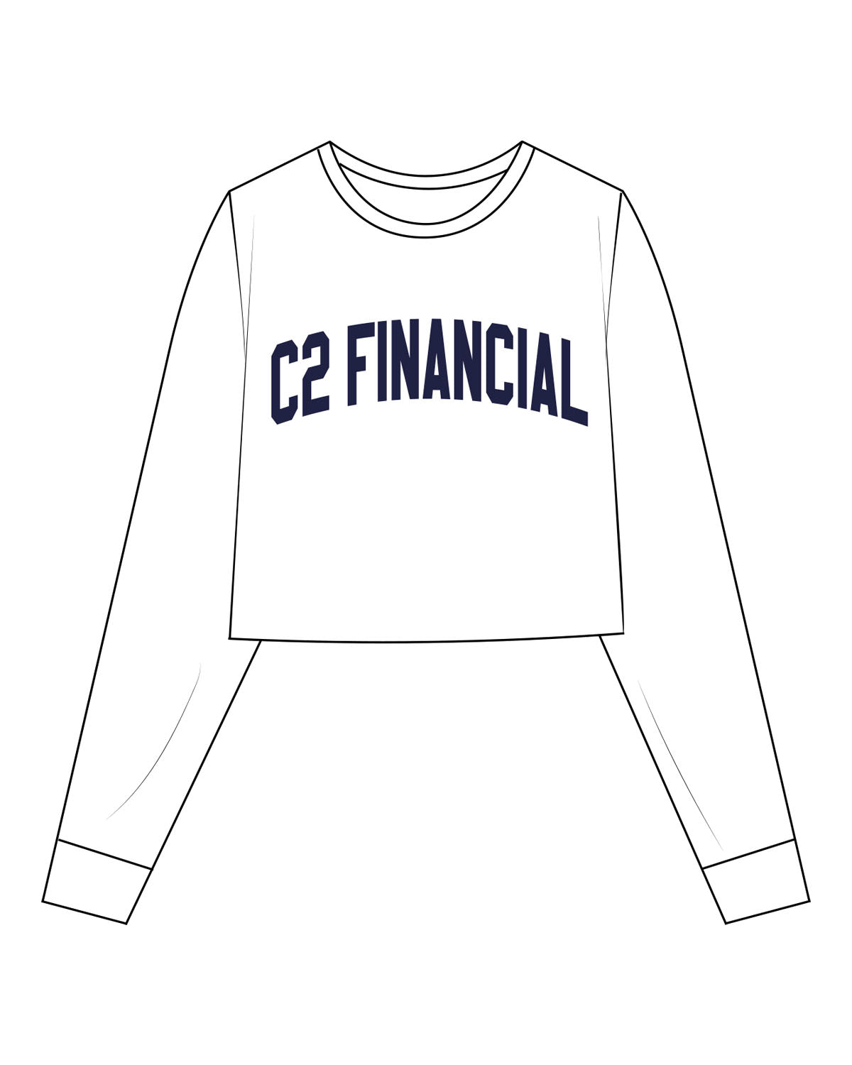 The Crop Long Sleeve - White - C2 Financial - Center Chest - Printed - Navy