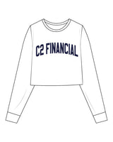 The Crop Long Sleeve - White - C2 Financial - Center Chest - Printed - Navy
