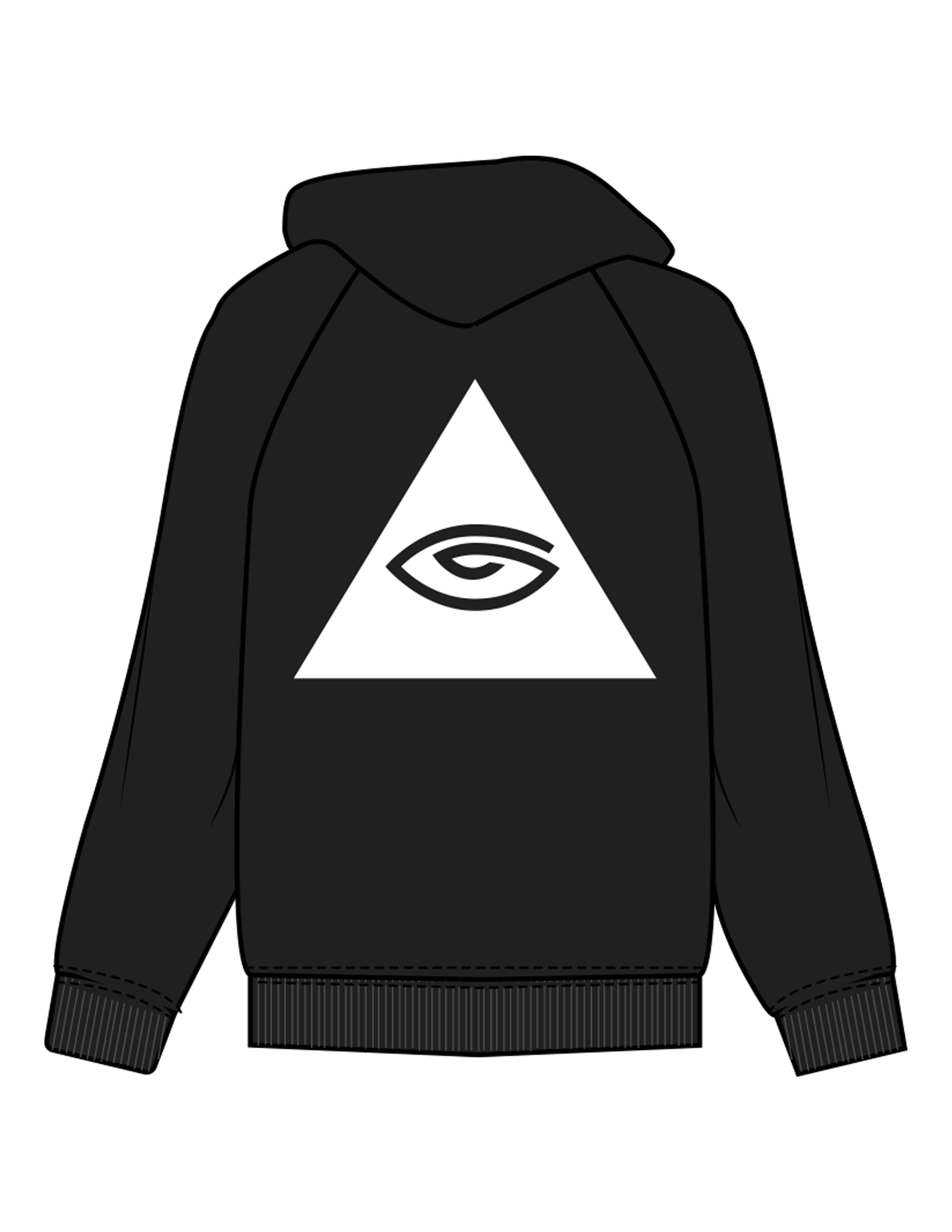 The Womens Hoodie - Black - Higher Ground - Left Chest & Back Pyramid - Printed - White