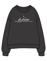 The Womens Crewneck - Washed Black - LA FORME PILATES - Center Chest Stacked - Printed - Off White