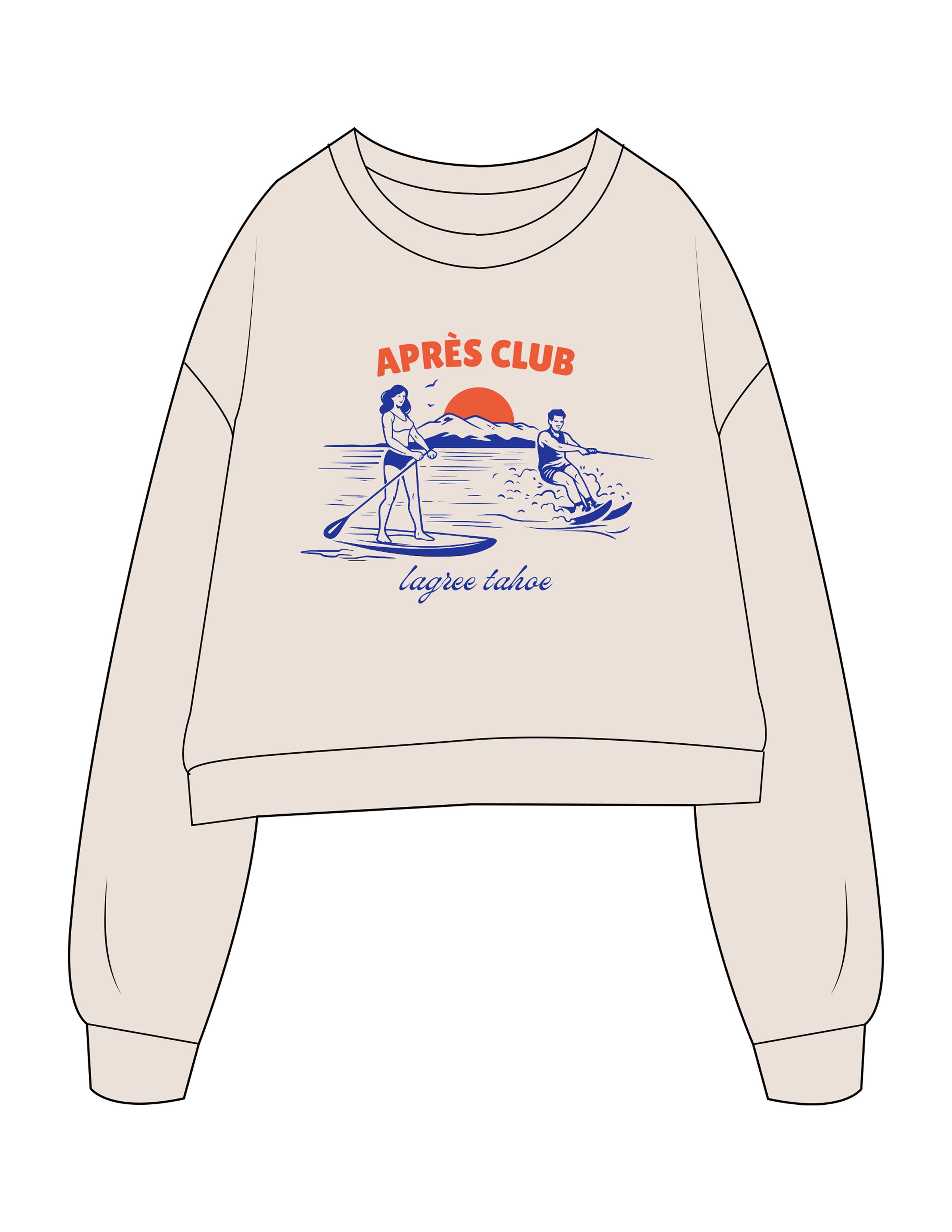 The Womens Crop Crewneck - Bone - Lagree Tahoe - Center Chest Illustration - Printed - Full Color