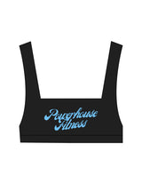 The Box Cut Bra - Black - Powerhouse Fitness - Center Chest Stacked - Printed - Blue