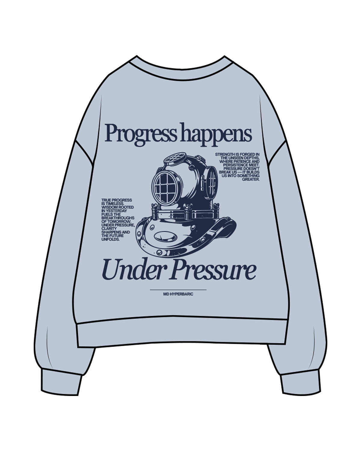 The Womens Crewneck - Powder - MD Hyperbaric - Left Chest Round & Back Illustration - Printed - Navy