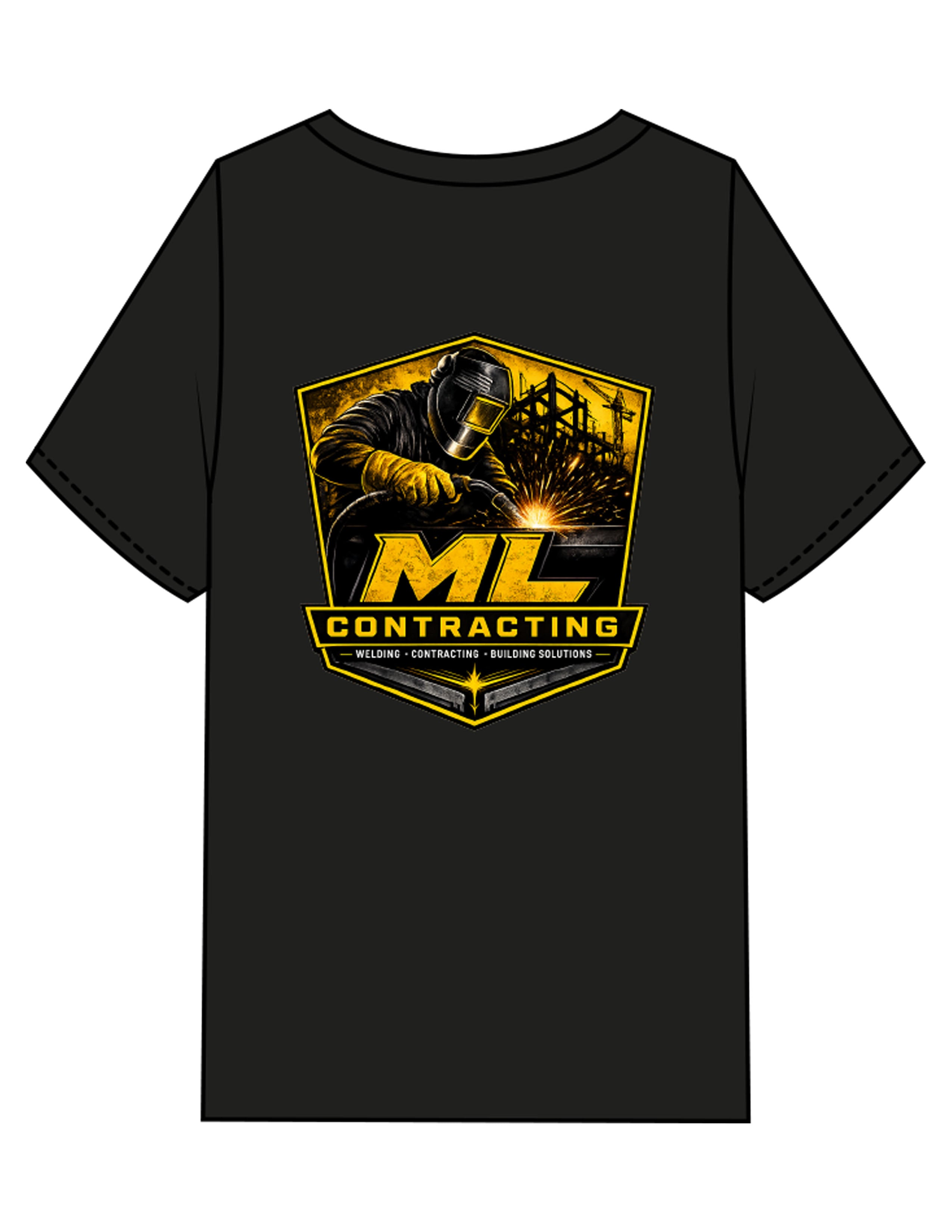 The Mens Heavyweight Tee - Black - ML Contracting LLC - Left Chest Flag & Back Image - Printed - Full Color