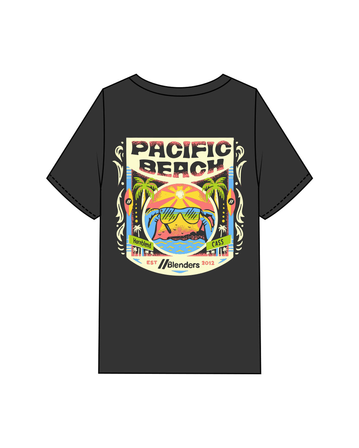 The Mens Heavyweight Tee - Washed Black - Blenders - Left Chest & Back "PACIFIC BEACH" - Printed - Full Color