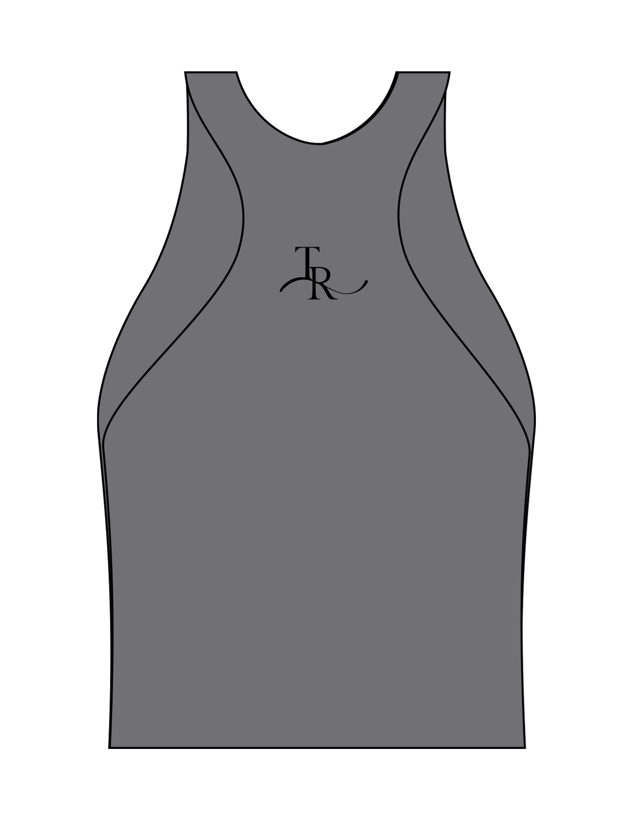 The High Neck Racer Tank - Grey - The Refinery Fitness Studio - Center Back - Printed - Black