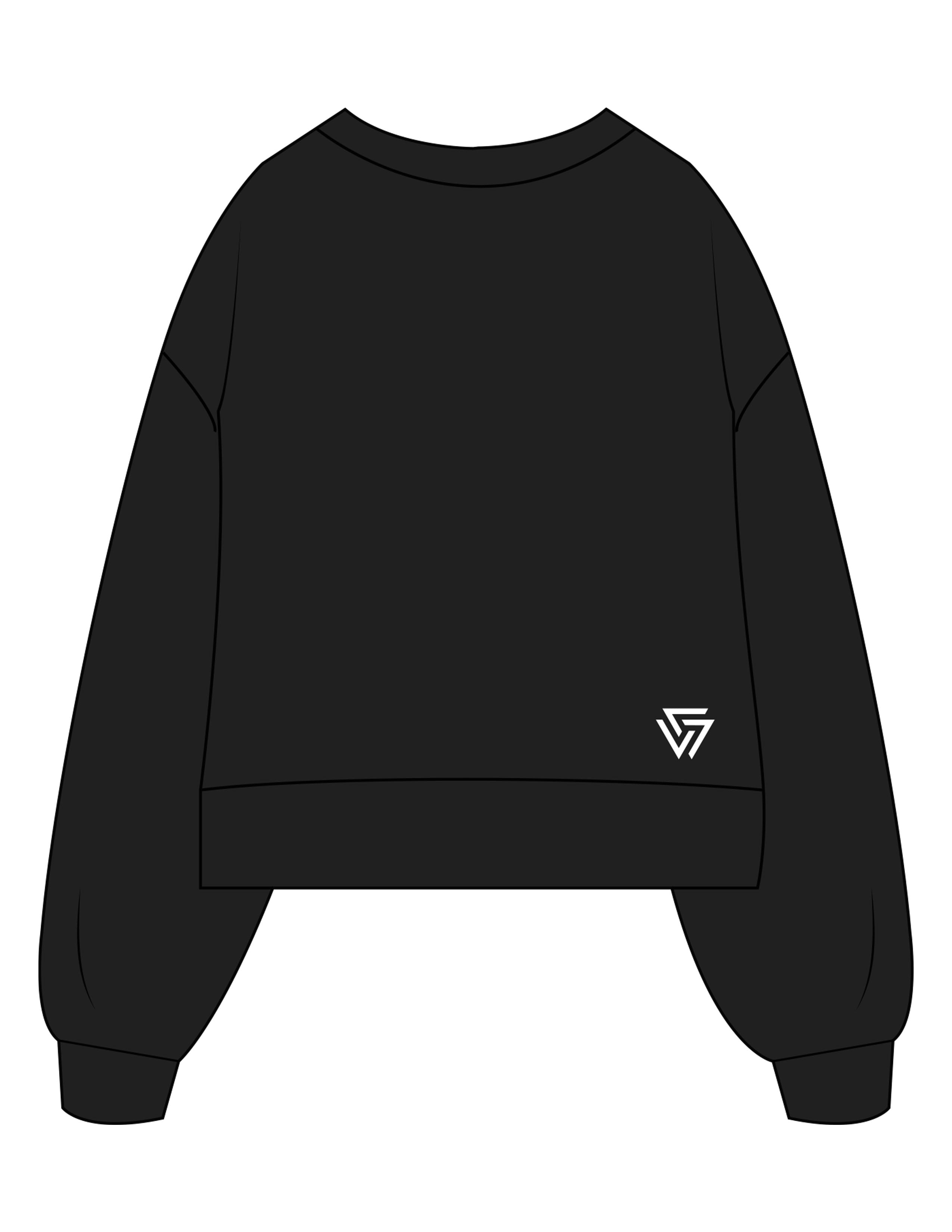 The Womens Heavyweight Crop - Black - LVL - Center Chest & Back Icon - Printed - White