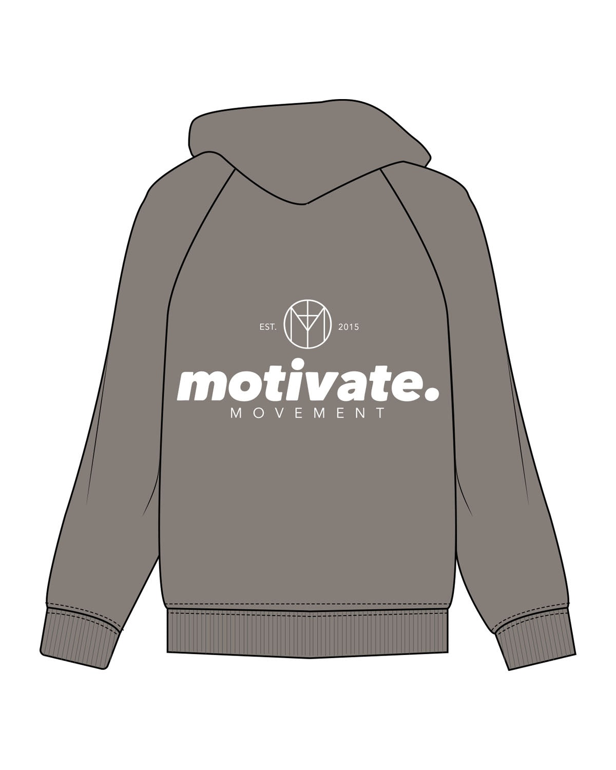 The Womens Zip Hoodie - Washed Gray - Motivate Movement - Left Chest & Back Stacked - Printed - White