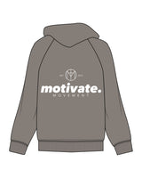 The Womens Zip Hoodie - Washed Gray - Motivate Movement - Left Chest & Back Stacked - Printed - White