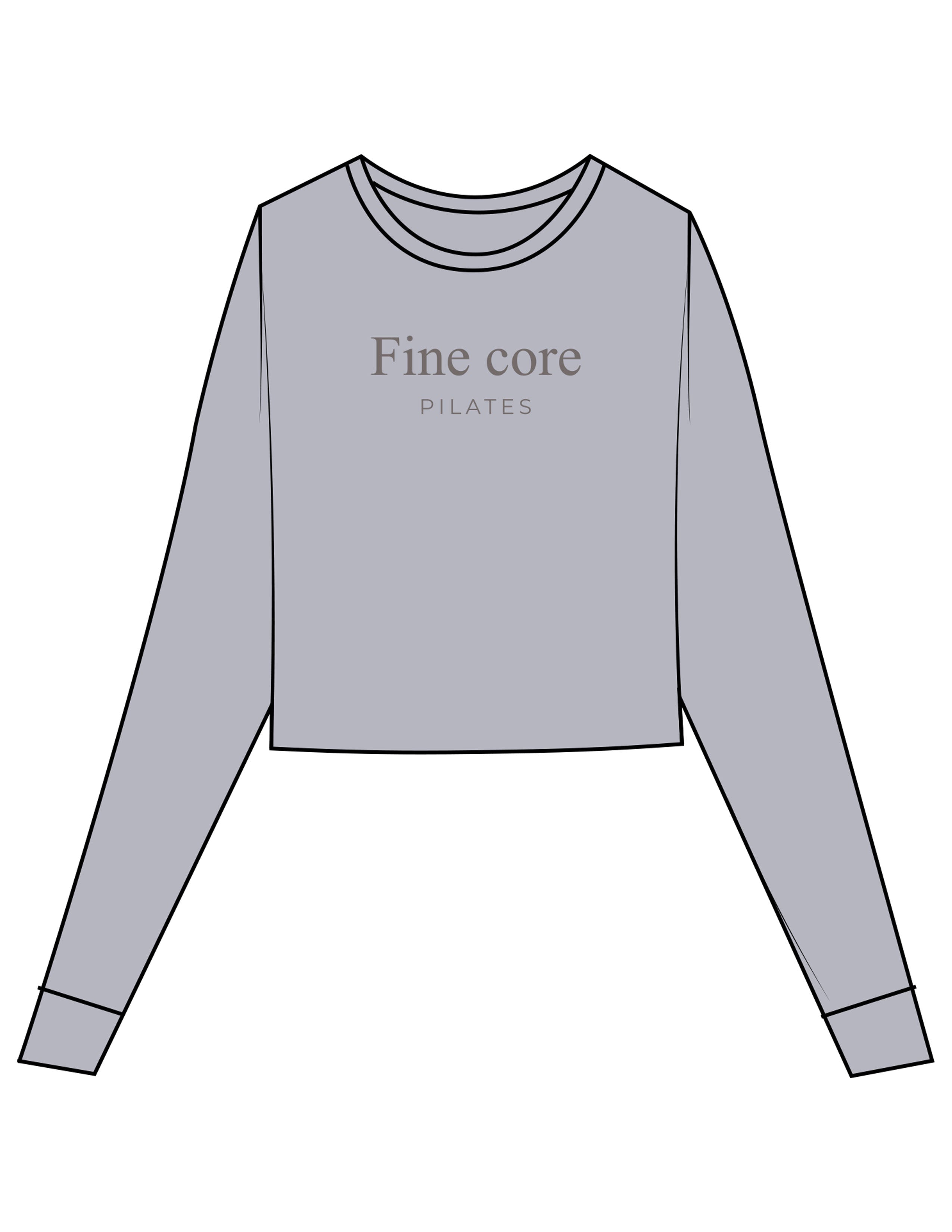 The Micro Rib Crop Long Sleeve - Heather - Fine Core Pilates - Center Chest Stacked - Printed - Grey