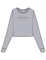 The Micro Rib Crop Long Sleeve - Heather - Fine Core Pilates - Center Chest Stacked - Printed - Grey