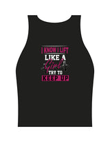 The Womens Active Crop Tank - Black - Delta Fitness - Upper Chest Icon & Back Stacked "I LIFT" - Printed - Full Color