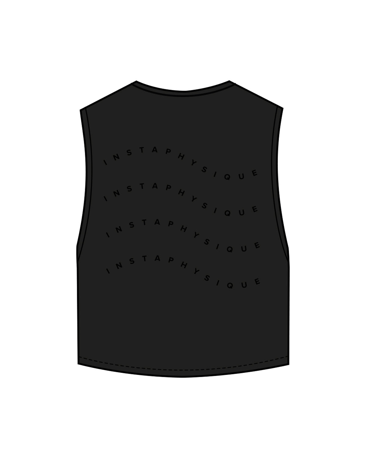 The Crop Muscle Tank - Black - Instaphysiques - Center Chest & Back Stacked - Tone on Tone
