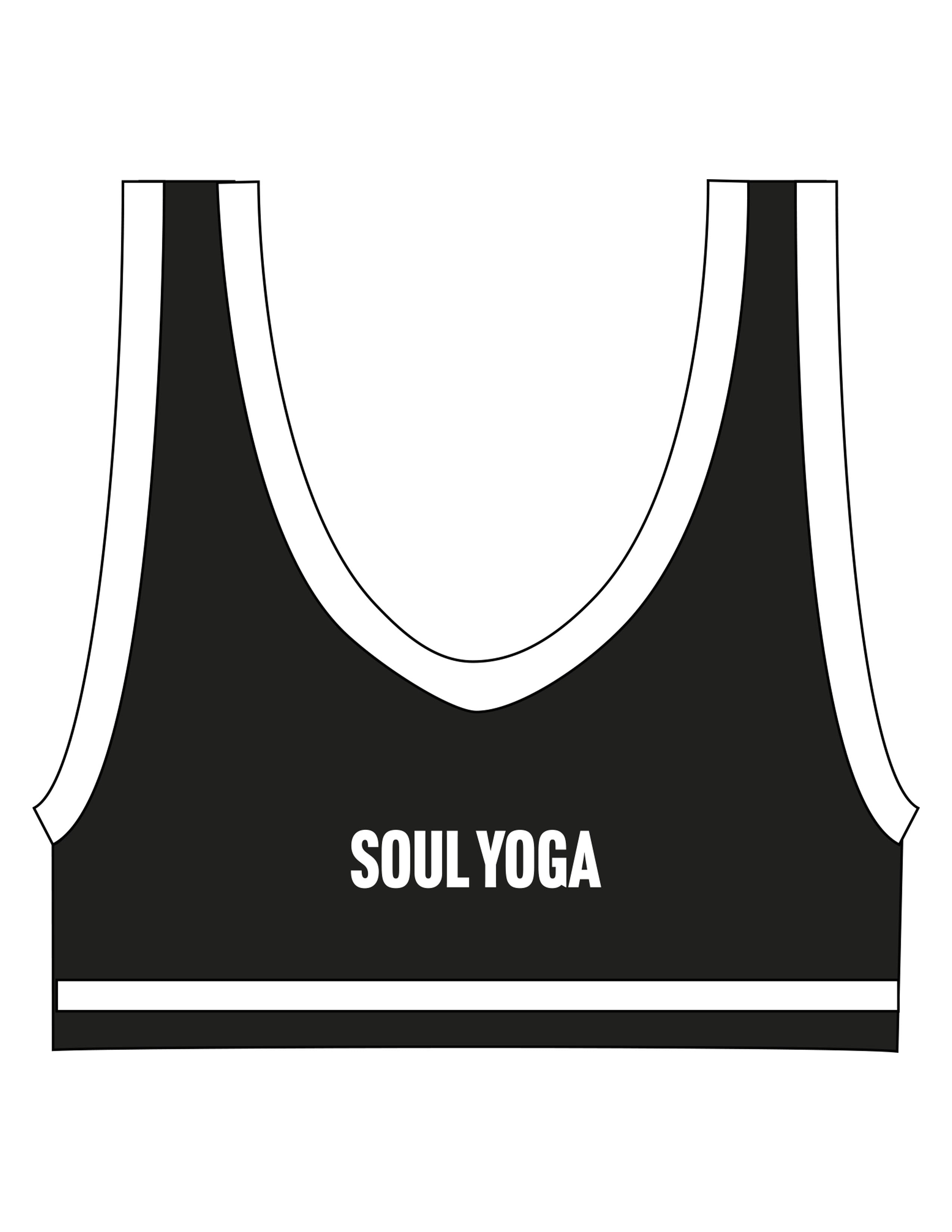 The Piped Bra - Black - SOUL YOGA - Center Back - Printed - White
