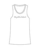 The Womens Full Length Tank - White - THE PILATES DISTRICT - Center Chest - Printed - Black