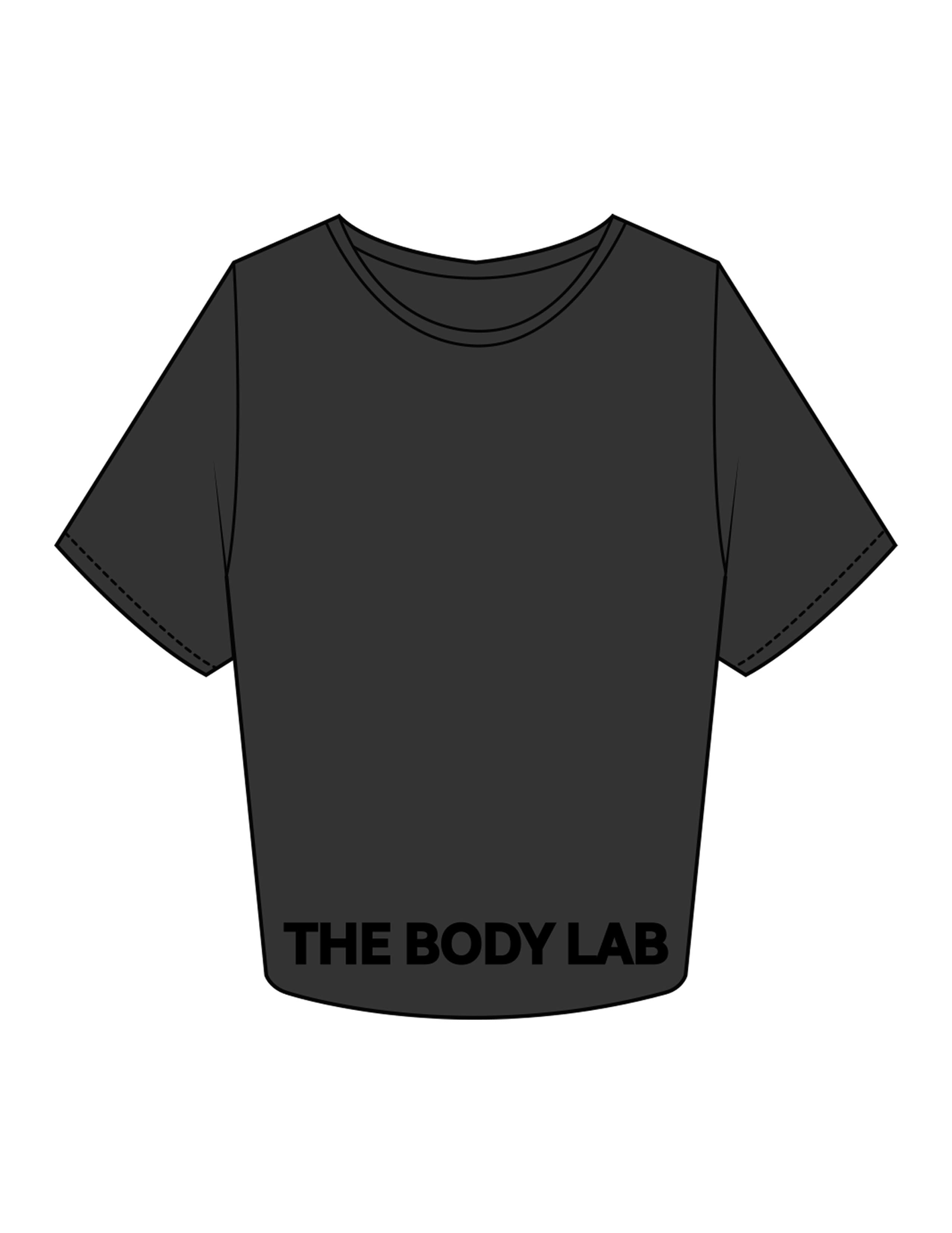 The Crop Tee - Washed Black - Body Lab - Bottom Front - Printed - Tone on Tone