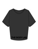 The Crop Tee - Washed Black - Body Lab - Bottom Front - Printed - Tone on Tone