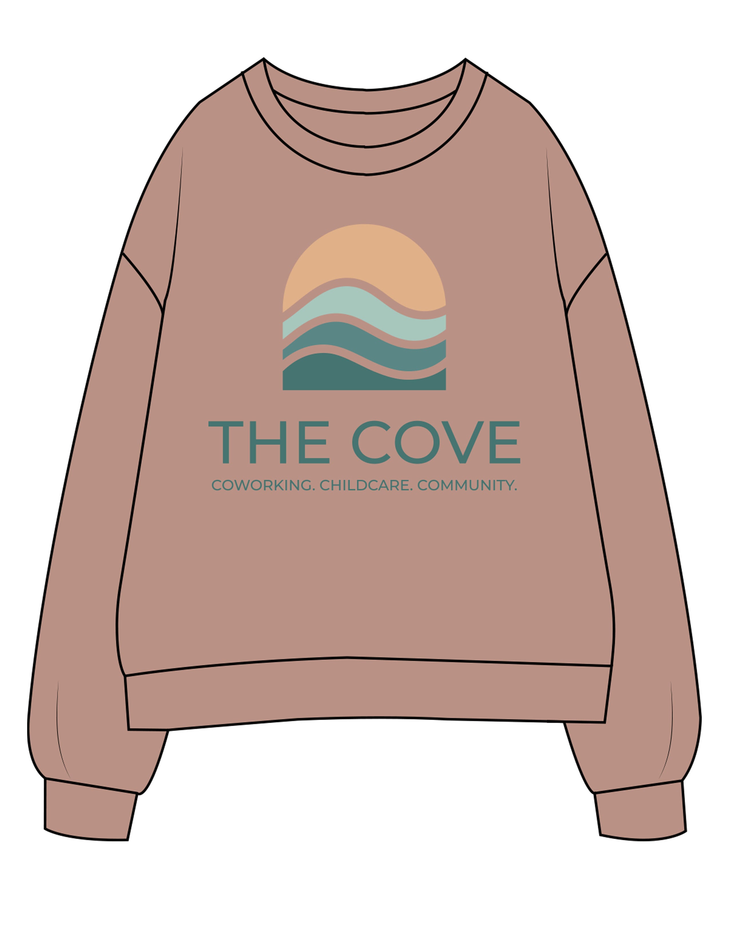 The Womens Crewneck - Clay - The Cove - Center Chest Stacked - Printed - Full Color
