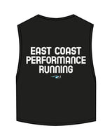 The Crop Muscle Tank - Black - East Coast Performace Running - Left Chest - Back Stacked - Printed - Full Color