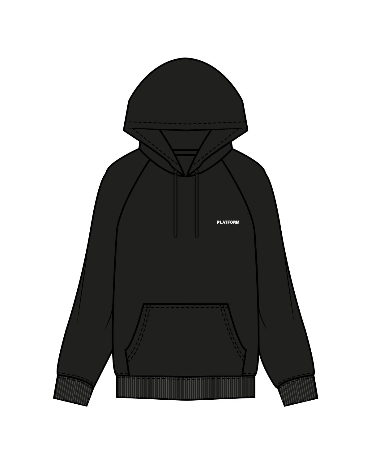 The Womens Heavyweight Hoodie - Black - PLATFORM - Left Chest - "Platform" Logo - Printed - White