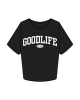 The Crop Tee - Black - Goodlife Chiropractic - Center Chest Stacked & Back Neckline - White