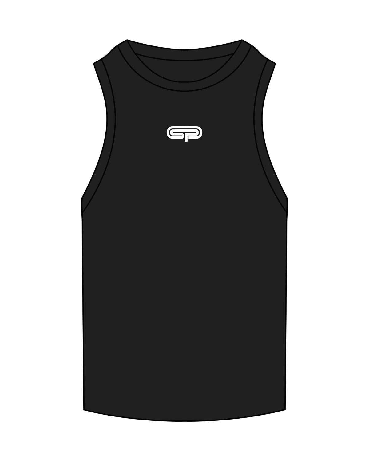 The Ribbed Full Length Tank - Black - Studio Physique - Center Chest - Embroidered - White